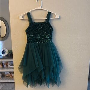 Green Sequin Dress with Layered Skirt